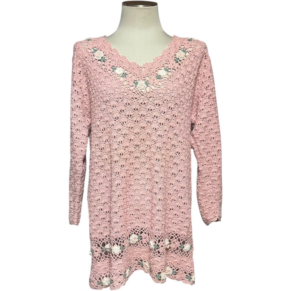 Shenanigans Hand Knitted Sweater Pink Floral Large